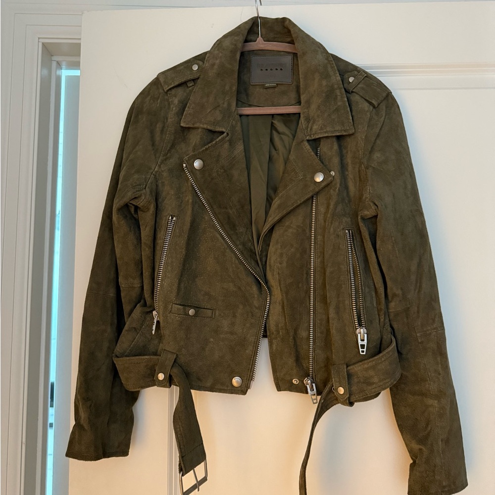 Blank NYC Green Leather Jacket Asymmetrical Zipper Fitted